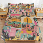 Baha Ranch Retro Pop Western 3-Piece Bedding Set (1 Duvet Cover + 2 Pillow Shams) – 102"×90" - Qu!rk Boutique