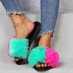 💙 Fuzzy Open Toe Flats - Qu!rk Boutique