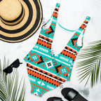 Baha Ranch Yeehaw Turquoise Orange Aztec One-Piece Swimsuit - Qu!rk Boutique