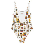 Baha Ranch Yeehaw Vintage Cowgirl Collage White One-Piece Swimsuit - Qu!rk Boutique