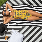 Baha Ranch Yeehaw Vintage Cowboy Collage Mustard One-Piece Swimsuit - Qu!rk Boutique