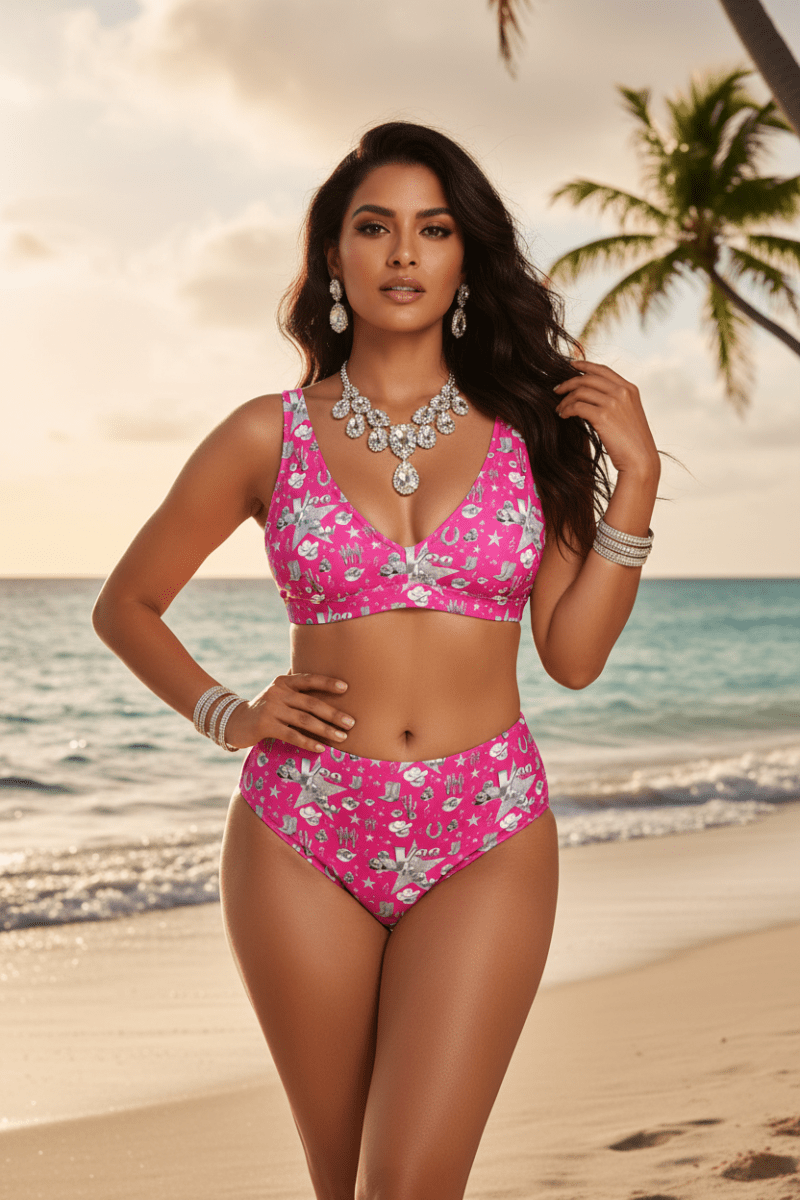 Baha Ranch Yeehaw Magenta Rhinestone Cowgirl Turquoise Bikini - Qu!rk Boutique