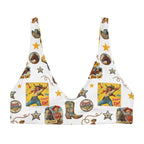 Baha Ranch Yeehaw Vintage Cowgirl Collage White Bikini Top - Qu!rk Boutique