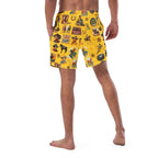 Baha Ranch Yeehaw Vintage Cowboy Collage Mustard Swim Trunks - Qu!rk Boutique