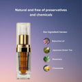 Bakuchiol eye serum bottle with gold pump, featuring natural ingredients and benefits.