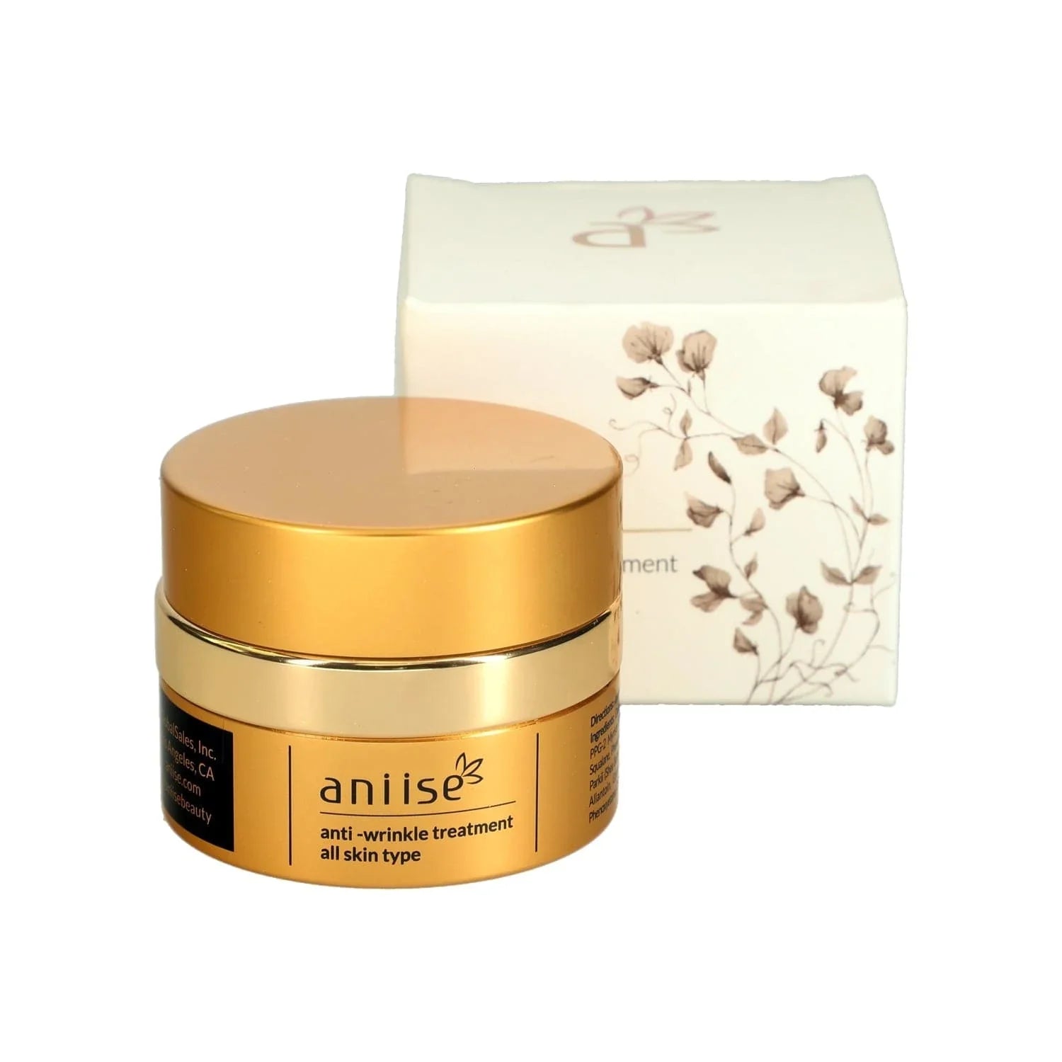 Anise anti-wrinkle face and neck cream in gold jar with floral box, skincare product