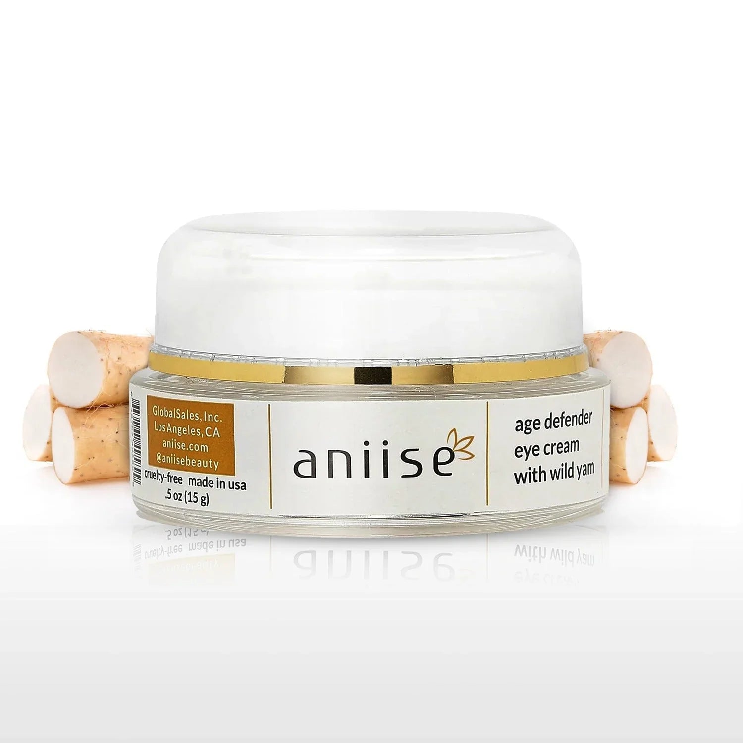 Aniise age defender eye cream with wild yam jar, cruelty-free skincare at Qu!rk Boutique