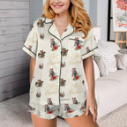 Baha Ranch Christmas Horses Cowgirl Western Satin Short Pajama Set - Qu!rk Boutique