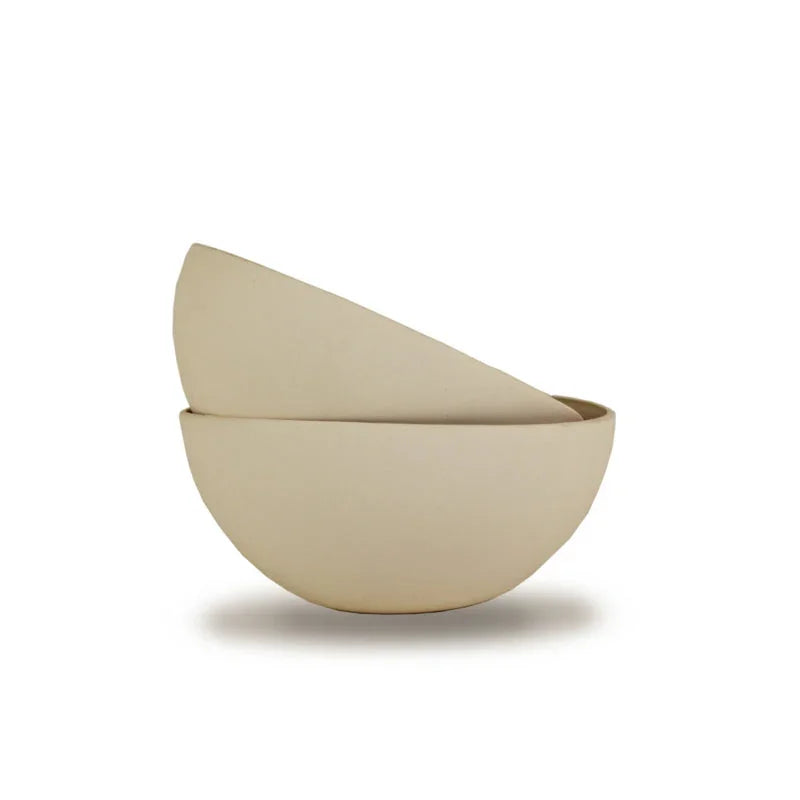 Minimalist stacked beige ceramic bowls, artist-designed home decor from Qu!rk Boutique