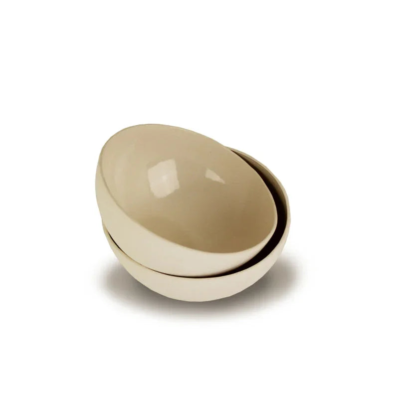 Modern set of two cream ceramic bowls, artist-designed, at Qu!rk Boutique