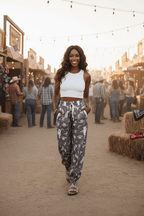 Time To Frolic! Western Cowgirl Printed Vintage Drawstring Pants - Qu!rk Boutique