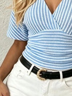 Striped Surplice Short Sleeve Top - Qu!rk Boutique