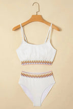 Textured Contrast Banding Bikini High Waist 2pcs Swimsuit - Qu!rk Boutique