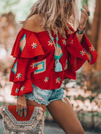 Full Size Off-Shoulder Ruffled Sleeve Blouse Plus Size - Qu!rk Boutique