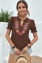 Floral Embroidered Puff Sleeve Blouse - Qu!rk Boutique