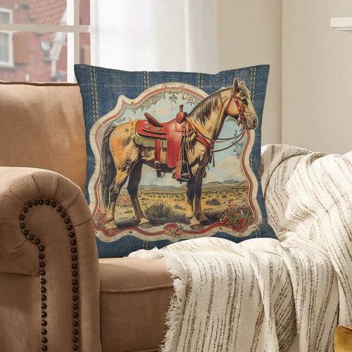 Baha Ranch Vintage Horse Velvety Soft Pillow Case Made in America - Qu!rk Boutique