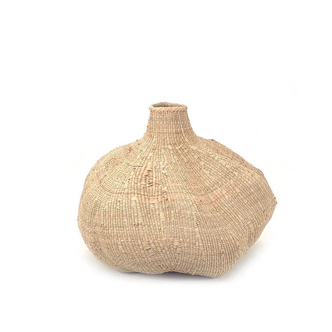 Handwoven natural straw basket vase with bulbous base, Qu!rk Boutique ethical home decor
