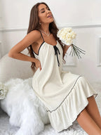 Full Size Tiered Ruffled Lounge Dress with Contrast Trim Plus Size - Qu!rk Boutique