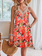 Tropical Leaf Print V-Neck Sleeveless Dress - Qu!rk Boutique
