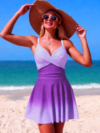 V-Neck Gradient One-Piece Swimsuit - Qu!rk Boutique