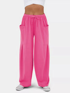 High-Waisted Drawstring Wide-Leg Pants - Qu!rk Boutique