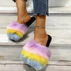 💙 Fuzzy Open Toe Flats - Qu!rk Boutique