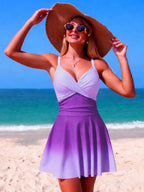 V-Neck Gradient One-Piece Swimsuit - Qu!rk Boutique