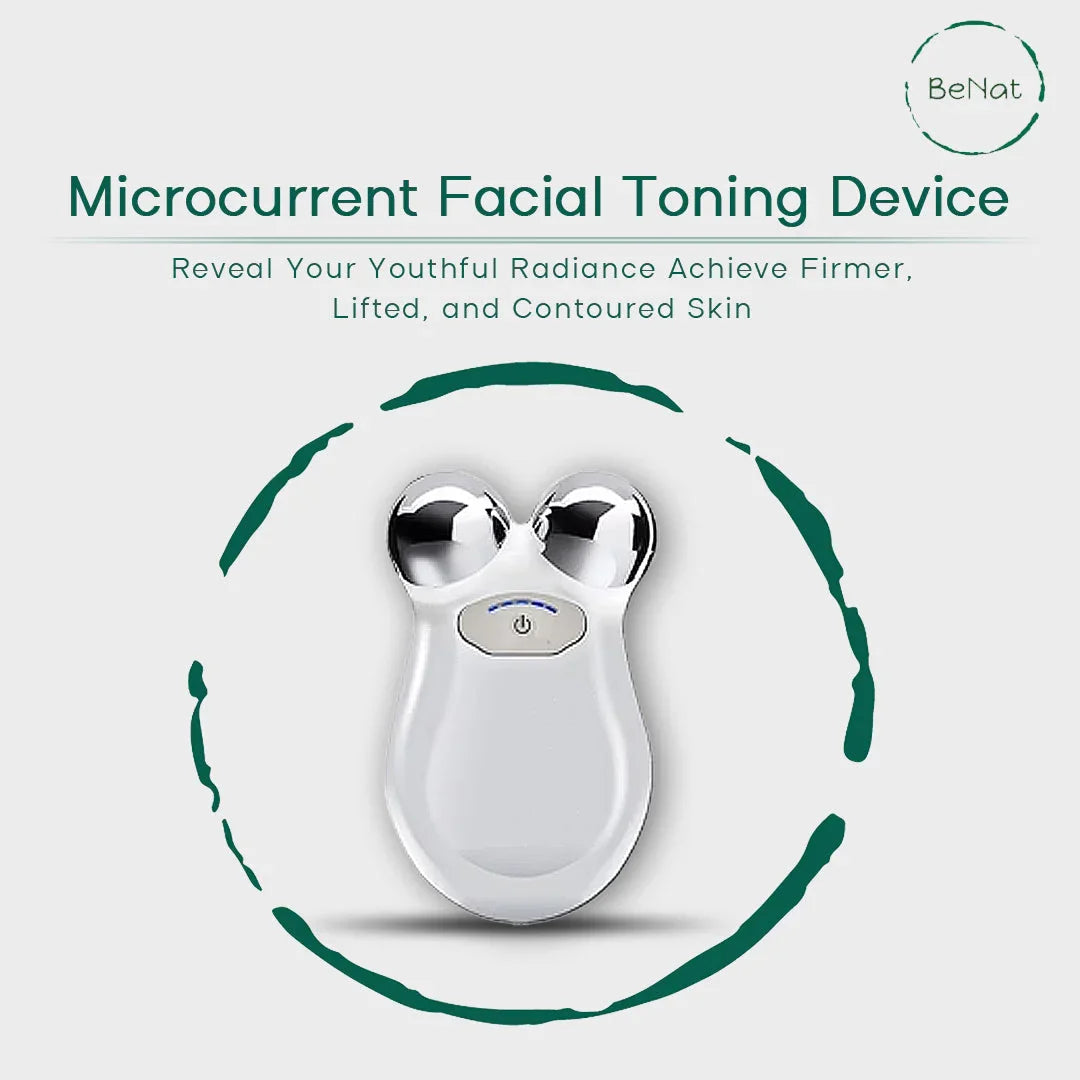 BeNat microcurrent facial toning device with dual metal heads, beauty tool for firm skin