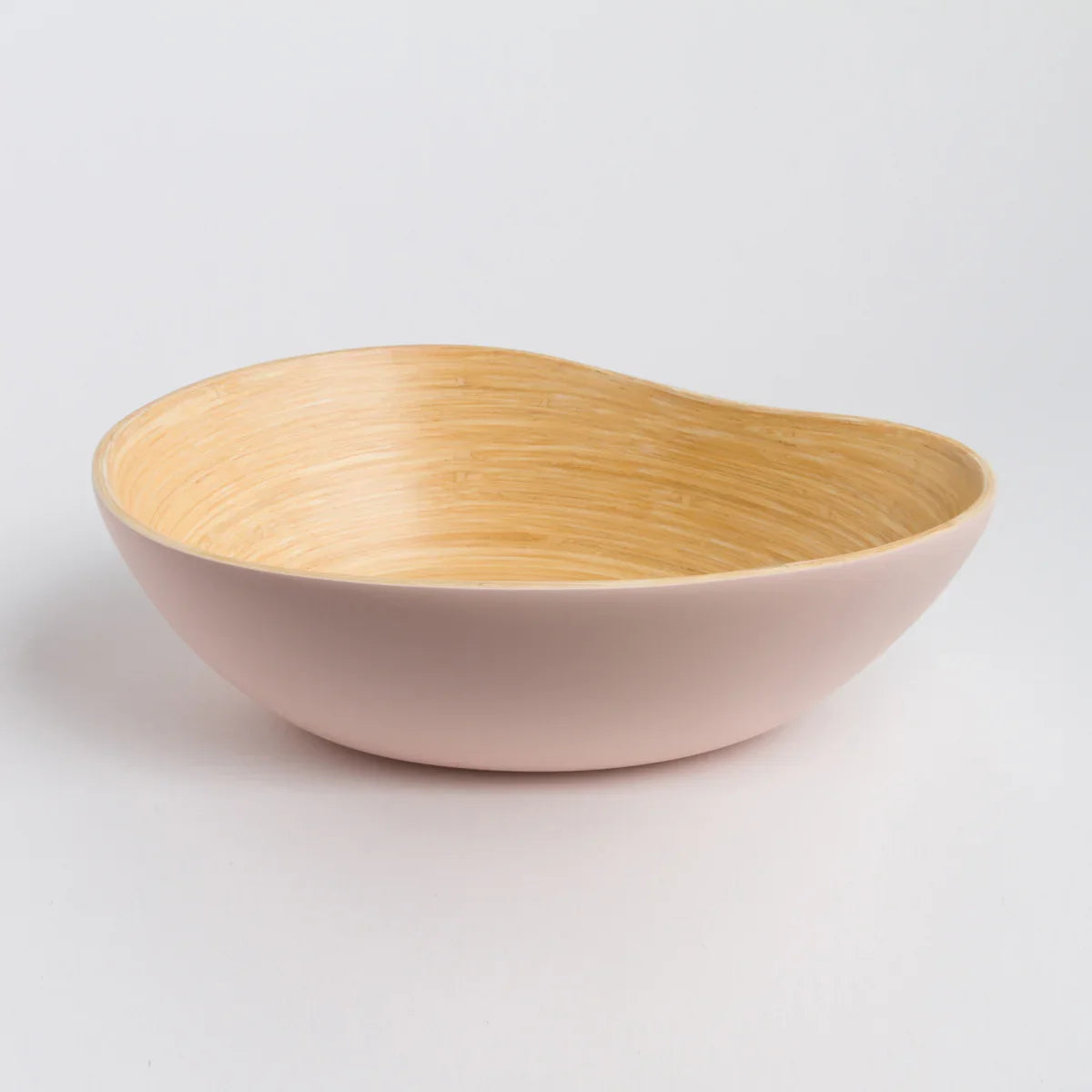 Organic-shaped bamboo bowl with light pink exterior from Qu!rk Boutique, minimalist style