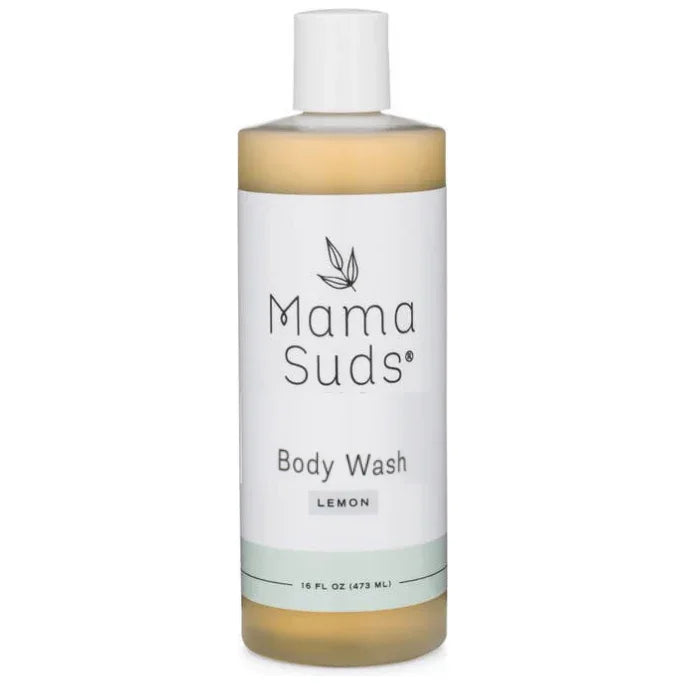 Mama Suds lemon body wash bottle, natural skincare at Qu!rk Boutique