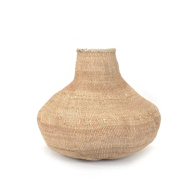 Handwoven natural fiber vase basket, artisan decor from Qu!rk Boutique