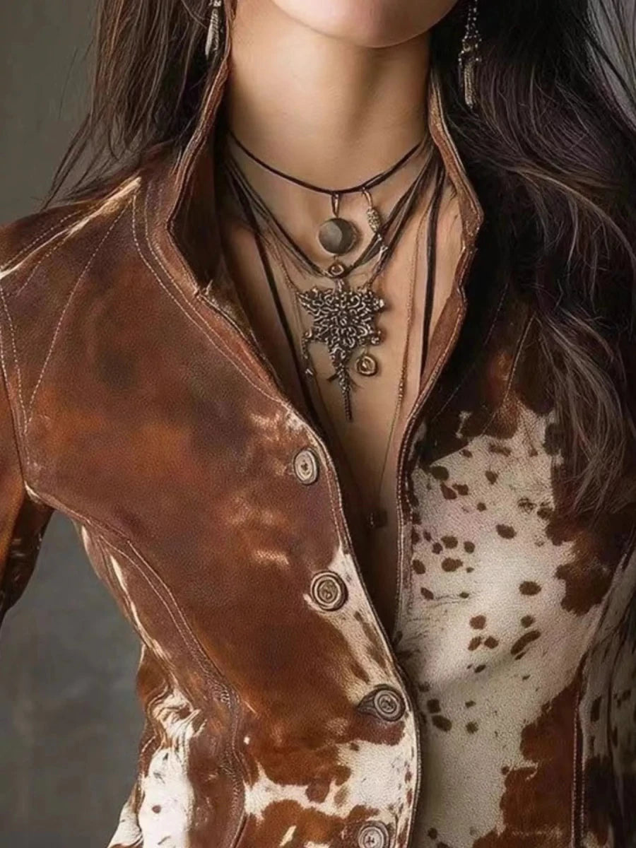 Cow Print Button Up Jacket - Qu!rk Boutique