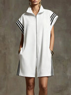 Striped Zip Front Short Sleeve Romper - Qu!rk Boutique