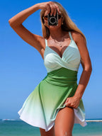 V-Neck Gradient One-Piece Swimsuit - Qu!rk Boutique