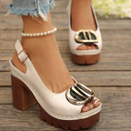 Peep Toe Block Heels Sandals - Qu!rk Boutique