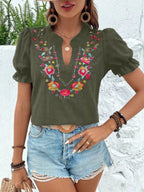 Floral Embroidered Puff Sleeve Blouse - Qu!rk Boutique