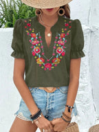 Floral Embroidered Puff Sleeve Blouse - Qu!rk Boutique