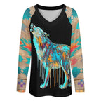 Baha Ranch Western Native Wolf Long Sleeve Tee - Qu!rk Boutique