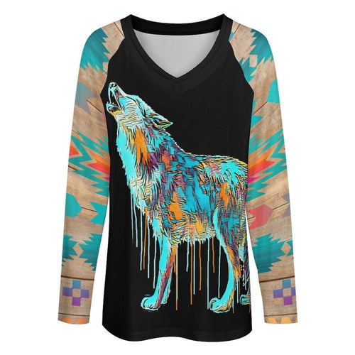 Baha Ranch Western Native Wolf Long Sleeve Tee - Qu!rk Boutique
