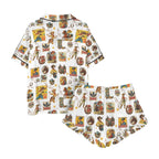 Baha Ranch Vintage Cowgirl Collage Western Satin Ruffle Pajama Set - Qu!rk Boutique