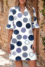 Polka Dot Print Flounced Half Sleeve Casual Vacation Style Mini Dress - Qu!rk Boutique