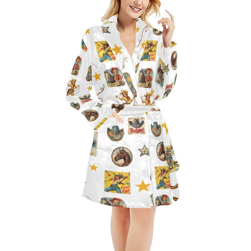 Baha Ranch Vintage Cowgirl Collage Women's Western Bath Robe - Qu!rk Boutique