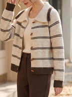Striped Button-Down Knit Cardigan - Qu!rk Boutique