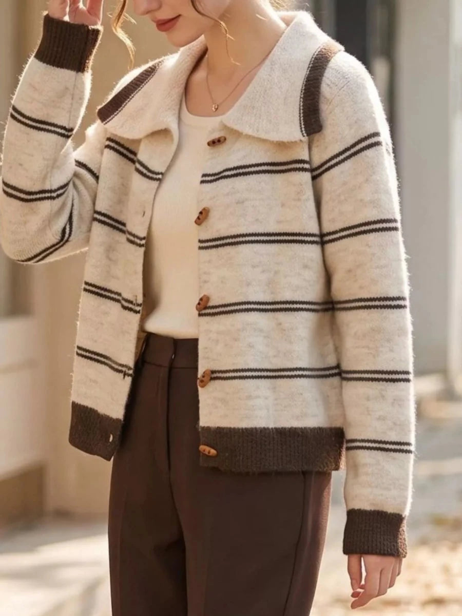 Striped Button-Down Knit Cardigan - Qu!rk Boutique