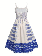 Sardine Print Spaghetti Strap Midi Dress - Qu!rk Boutique