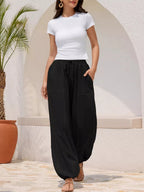 Casual Loose Fit Drawstring Waist Harem Joggers - Qu!rk Boutique