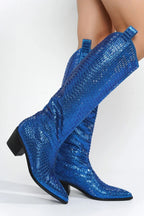 Blazing Boots - Blue or Silver - Cowgirl Sparkle Holiday Western - Qu!rk Boutique