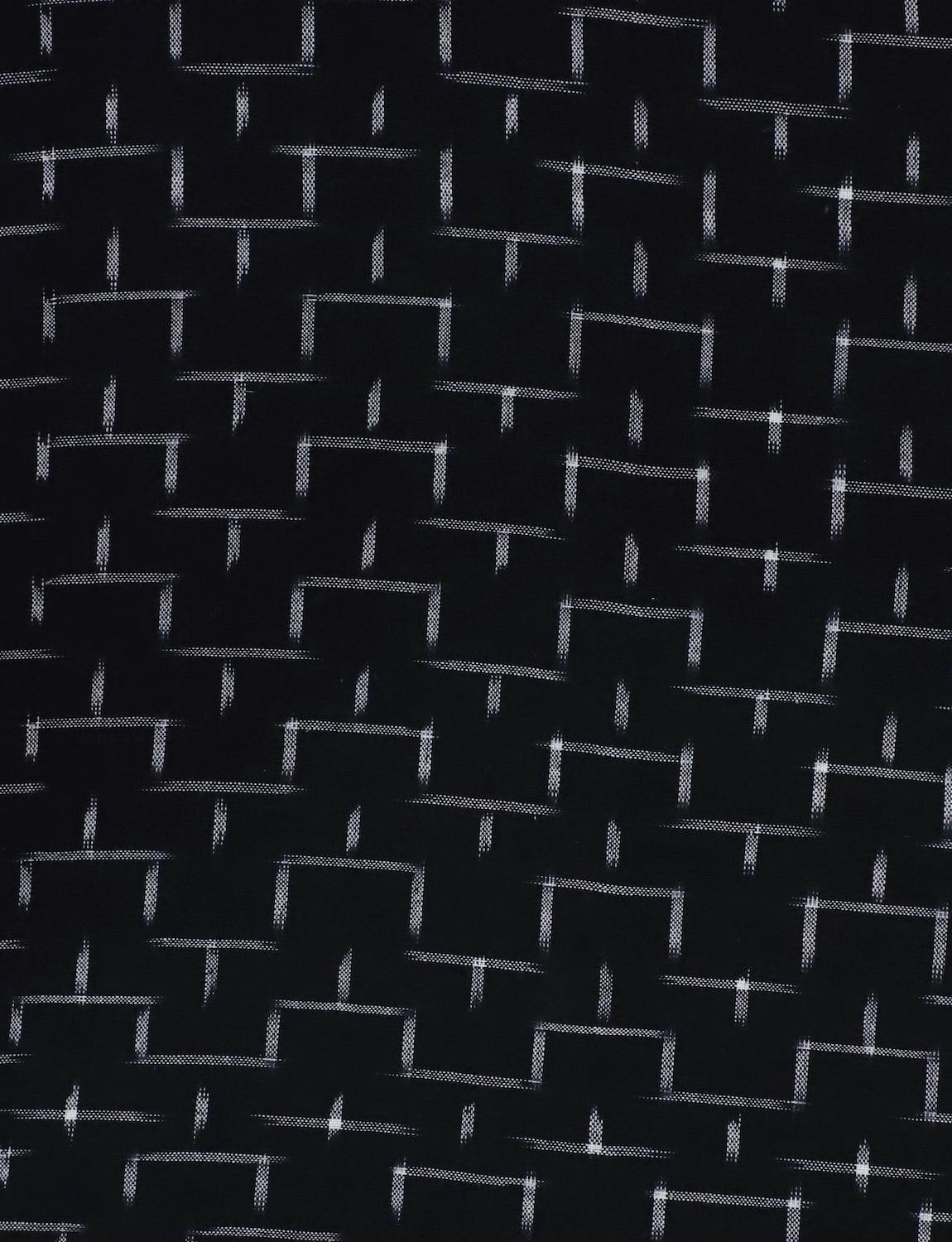 Black button-down shirt fabric with white geometric dash pattern, Qu!rk Boutique menswear
