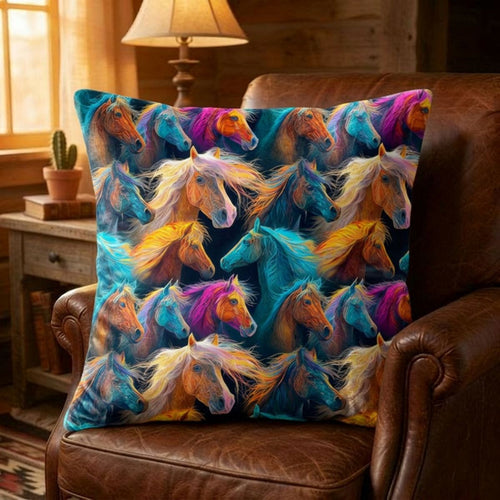 Baha Ranch Velvety Soft Colorful Horses Pillow Cover Made in America - Qu!rk Boutique