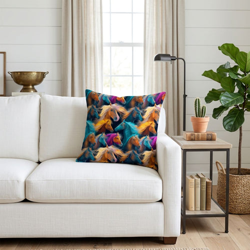 Baha Ranch Velvety Soft Colorful Horses Pillow Cover Made in America - Qu!rk Boutique